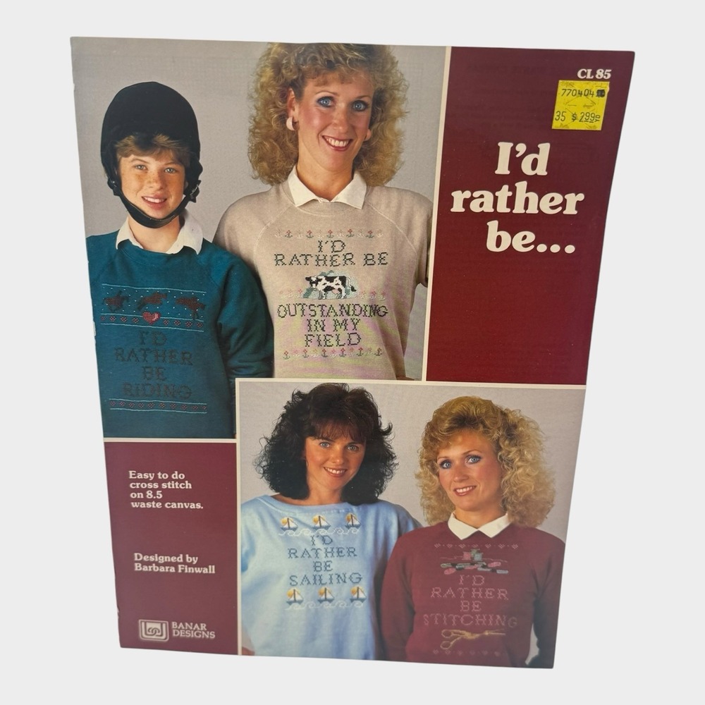 Banar Designs I'd Rather Be Cross Stitch Leaflet CL85 Barbara Finwall 1988 VTG